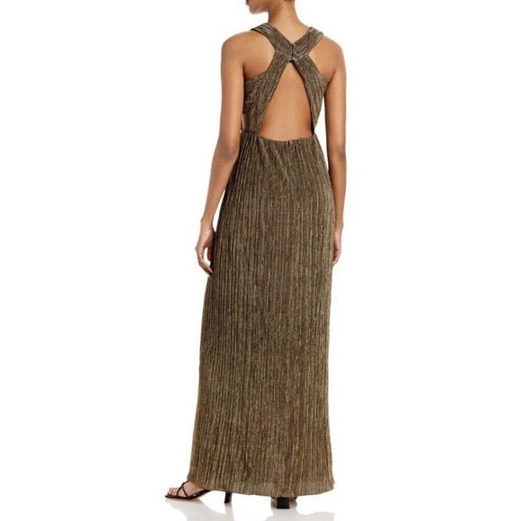 BCBGMAXAZRIA NEW Gold Shimmer Metallic Evening Gown Size XL - Picture 2 of 15